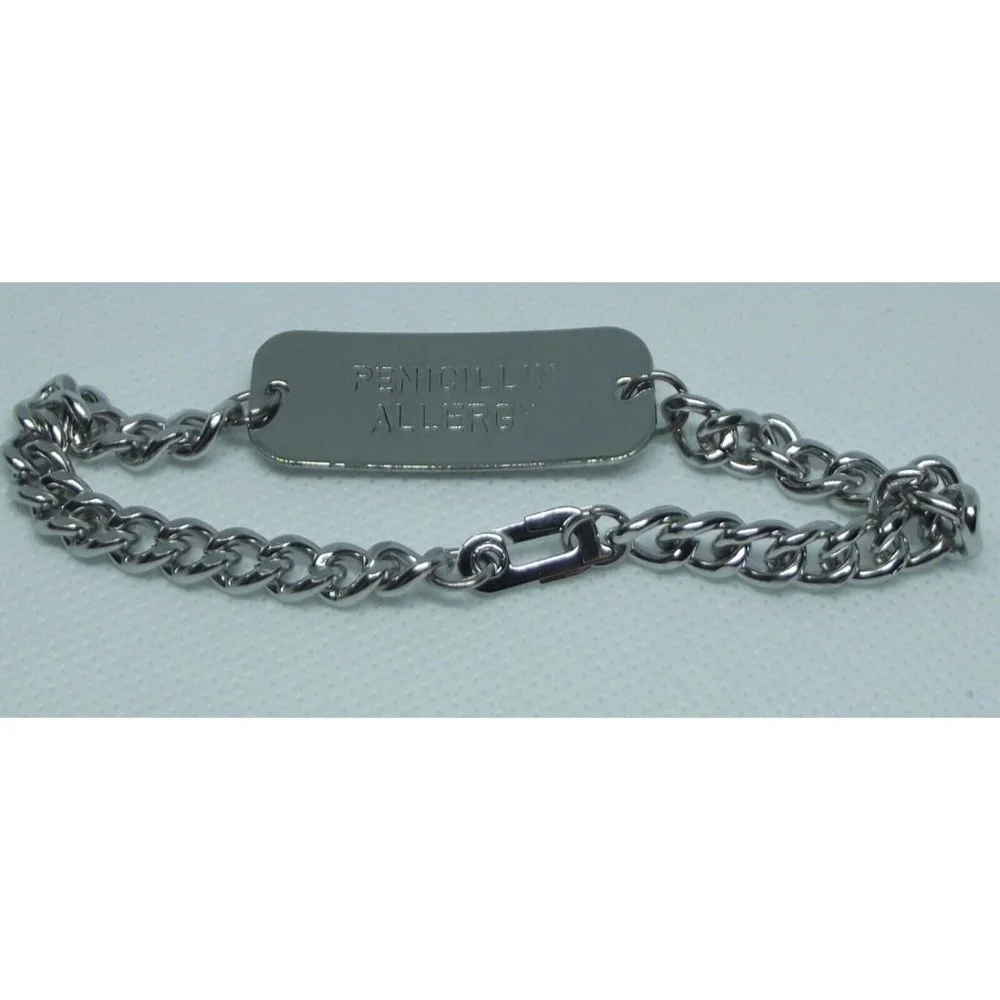 Penicillin Allergy Alert BRACELET Adjustable Stainless Steel New Box Info Card